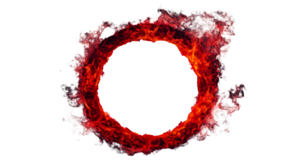 Fiery ring element with blazing hot effect and smoky outline, cut out transparent