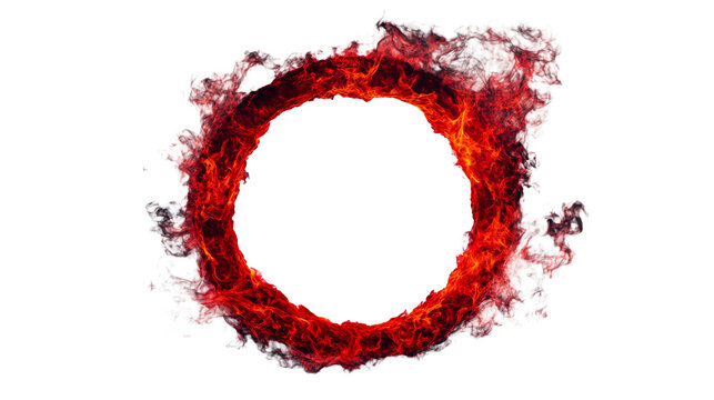 Fiery ring element with blazing hot effect and smoky outline, cut out transparent