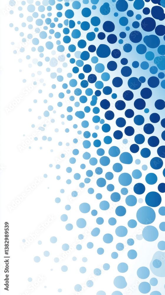 Poster abstract blue gradient dots on white background creating dynamic pattern for modern designs and arti