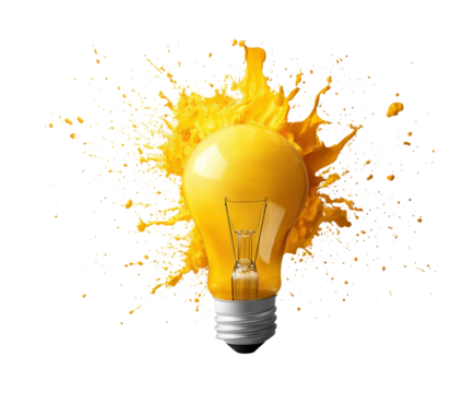 Creative light bulb splash in artistic isolated on transparent background, png