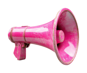 Dynamic pink megaphone urban product showcase isolated on transparent background, png