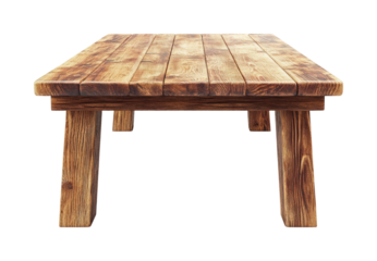 Rustic wooden table home interior furniture cozy front view isolated on transparent background, png
