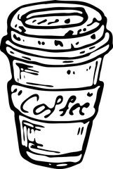 Hand drawn cup of coffee doodle. Sketch food and drink, icon. Decoration element. Isolated on white background. Vector illustration