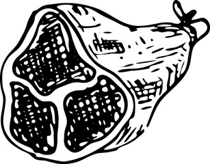 Hand drawn meat doodle. Sketch food and drink, icon. Decoration element. Isolated on white background. Vector illustration