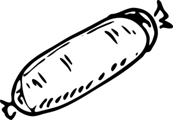 Hand drawn sausage doodle. Sketch food and drink, icon. Decoration element. Isolated on white background. Vector illustration