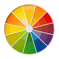 Obraz premium Color wheel showcasing a spectrum of vibrant hues arranged in segments, ideal for design inspiration and artistic projects.