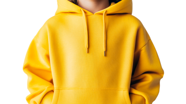 Anonymous person in yellow hoodie, casual clothing, cut out transparent