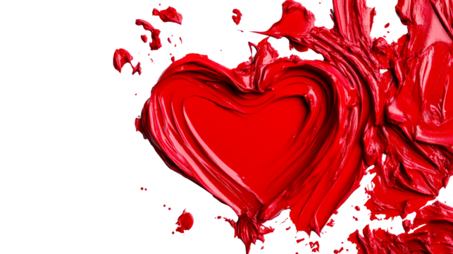 Red heart-shaped paint, texture, love concept, romance symbol, passion, cut out transparent
