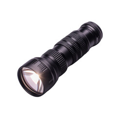 A high-quality black flashlight with a powerful beam, ideal for outdoor activities and emergency situations. Sleek design enhances portability and ease of use.