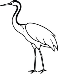 Elegant black silhouette of a crane standing in water perfect for naturethemed designs invitations or branding
