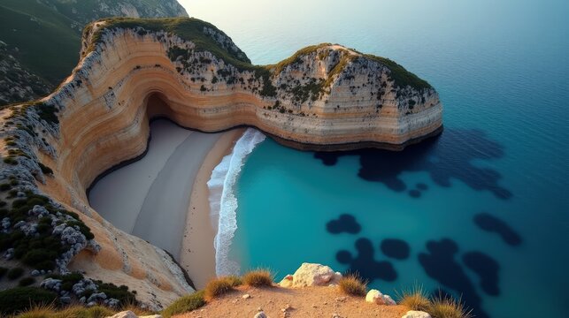 High-quality photo of Papingo Rock Pools in Greece at dawn, with mild, rainy winter conditions, shot from above.