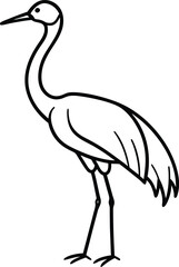 Elegant black silhouette of a crane standing in water perfect for naturethemed designs invitations or branding
