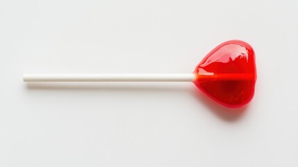 Heart-shaped red lollipop on white background