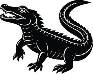 beautiful black crocodile vector silhouette art this is an editable and printable vector eps file
