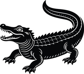 beautiful black crocodile vector silhouette art this is an editable and printable vector eps file
