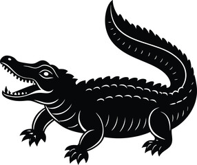 beautiful black crocodile vector silhouette art this is an editable and printable vector eps file
