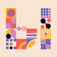 Fototapeta premium Modern cyrillic bauhaus font, geometric swiss type. Vector alphabet, cyrillic font typography, colorful letters. Brutalism uppercase creative vibrant font
