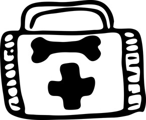Hand drawn veterinarian first aid kit doodle. Sketch pets icon. Decoration element. Isolated on white background. Vector illustration