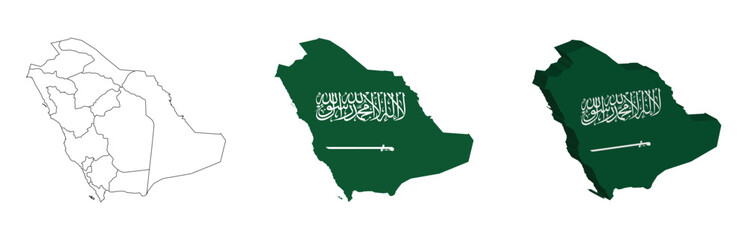 Saudi Arabia outline, fill with flag and 3d map