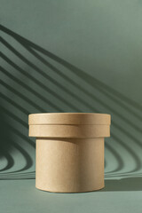 Empty modern round podium or pedestal on green background with Light on wall. Blank 3d backdrop for product presentation