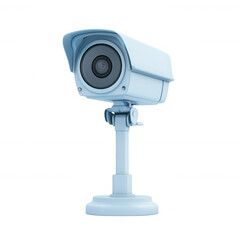 A modern surveillance camera depicted against a white isolated background, showcasing its design and functionality for security applications.