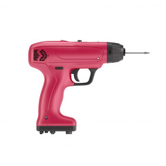 A modern red cordless drill against a white isolated background, showcasing its ergonomic design and innovative features, perfect for various DIY projects and professional use.