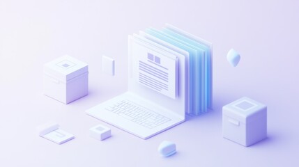 Fototapeta premium 3D Rendered Laptop with Documents, Minimalist Scene for Productivity
