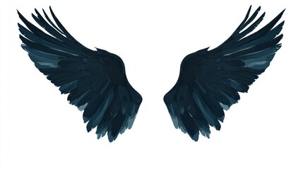Obraz premium Dark Angel Wings Spread, White Background, Design Element