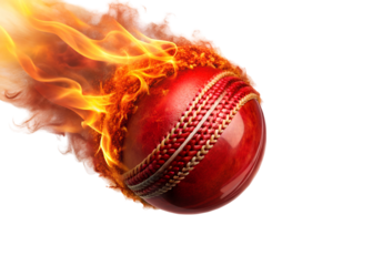 burning cricket ball flying clipart image on transparent background