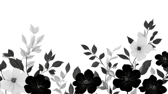 Floral pattern with abstract flowers, decorative plants, cut out transparent
