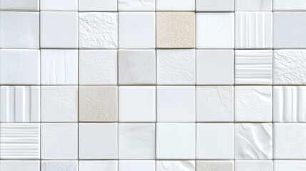 Abstract white mosaic tile wall texture a minimalist perspective in interior design photography
