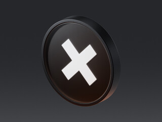Obraz premium 3D cross icon symbolizing cancel action, prohibition, error, rejection or denial. Suitable for interface, finance alerts, or app notifications on dark background.