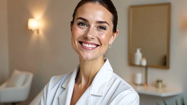Spa, smile and portrait of woman at reception with confidence at booking counter for luxury service at hotel. Check in, hospitality and happy receptionist at front desk with welcome at beauty salon