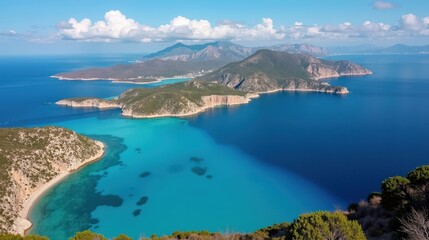 Paximadia Islands in Greece during midday, hot sunny summer weather, captured from above.