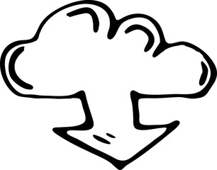 Hand Drawn cloud download doodle. Sketch style icon. Decoration element. Isolated on white background. Flat design. Vector illustration