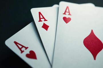 Playing cards arranged in a neat ace sequence , royal flush, gambling, still life