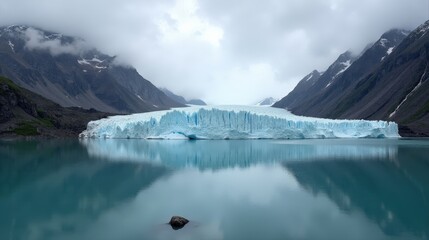Obraz premium Panoramic shot of Briksdal Glacier in Norway during midday, with cloudy conditions.