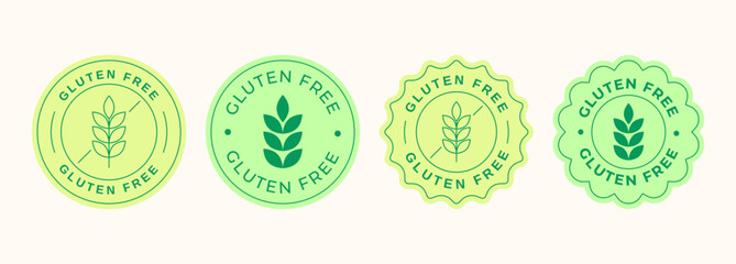 Gluten free signs collection in flat style. Gluten free labels and badges for food products. Vector illustration