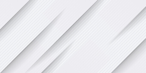 Obraz premium White luxury background with grey shadow diagonal stripes. Light elegant dynamic abstract BG. Trendy geometric neumorphism. Universal minimal 3d sale modern backdrop.