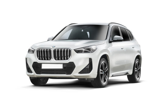 BMW X1 S Drive 2.0i 2024 model in a front left angle view on a transparent background, showcasing its modern and dynamic design
