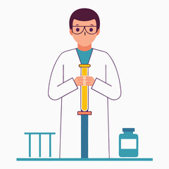 Lab Technician Carefully Using Bunsen Burner with Test Tube