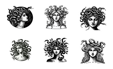 medusa head with snake hair logo icon design illustration