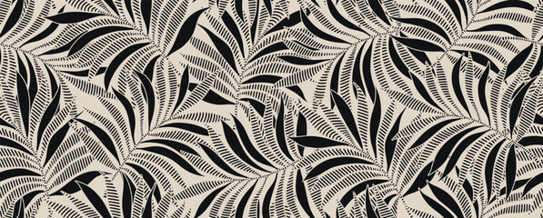 Abstract floral background with leaves seamless pattern. Tropical pattern, palm leaves seamless vector floral background.