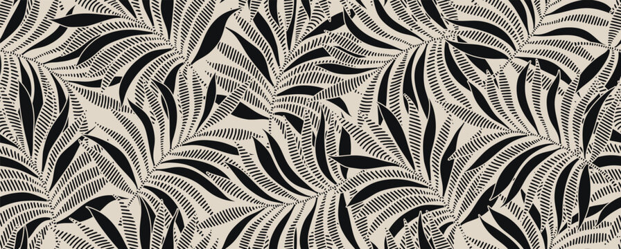 Abstract floral background with leaves seamless pattern. Tropical pattern, palm leaves seamless vector floral background.