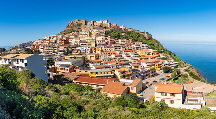 Panoramic view of medieval town of Castelsardo, Province of Sassari, Sardinia, Italy, Europe.