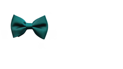 A close up shot of a teal bow tie on a black background in the left side of the image frame
