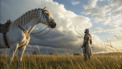 Warrior and horse detail, highlighting the fantasy and adventure theme.
