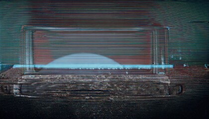 Realistic Digital Glitch Noise on Vintage CRT TV with Horizontal Static Lines