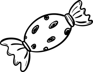 Handdrawn doodle candy icon. Hand drawn black sketch. Sign symbol. Decoration element. White background. Isolated. Flat design. Vector illustration