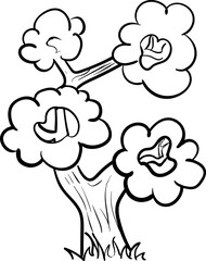 Handdrawn doodle tree icon. Hand drawn black sketch. Sign symbol. Decoration element. White background. Isolated. Flat design. Vector illustration